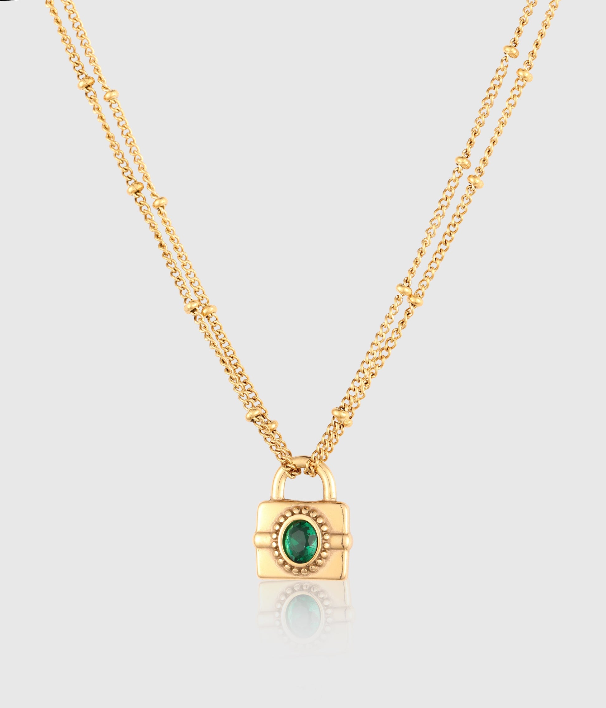 Emerald Green PadLock Pendant Necklace & Dangle Drop Hoop Earrings - OUZELJewellery